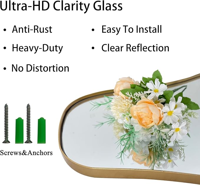 Large Irregular Mirror, 55"x25.6" Asymmetrical Aesthetic Mirror with Gold Metal Frame, Modern Organic Mirrors for Living Room Bedroom Hallway Entryway, Horizontal or Vertical Hanging