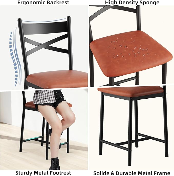 IDEALHOUSE 24" Counter Height Bar Stools Set of 2, Upholstered Bar Chairs with Back, Thick Cushion, Counter Height Barstools for Kitchen Island Apartment Counter Bar (2)