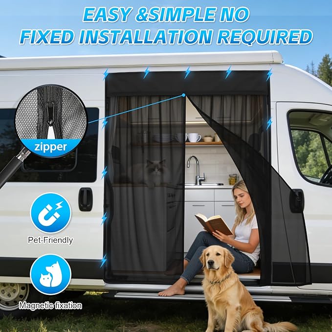Magnetic Van Screen for Ram Promaster City 2015-2025 - Mosquito Net with Zipper for Sliding Door - 55" H x 40" W
