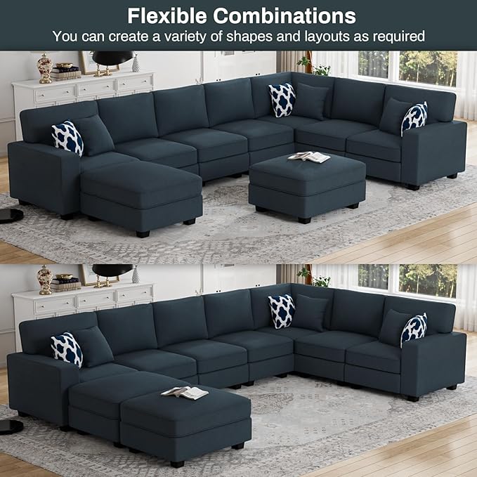 Legend Vansen Oversized Modular Sectional Sofa,U/L‑Shaped Reversible Couch with Ottoman,Deep Seat Plush Polyester Sofa for Living Room,9‑Seater,Charcoal
