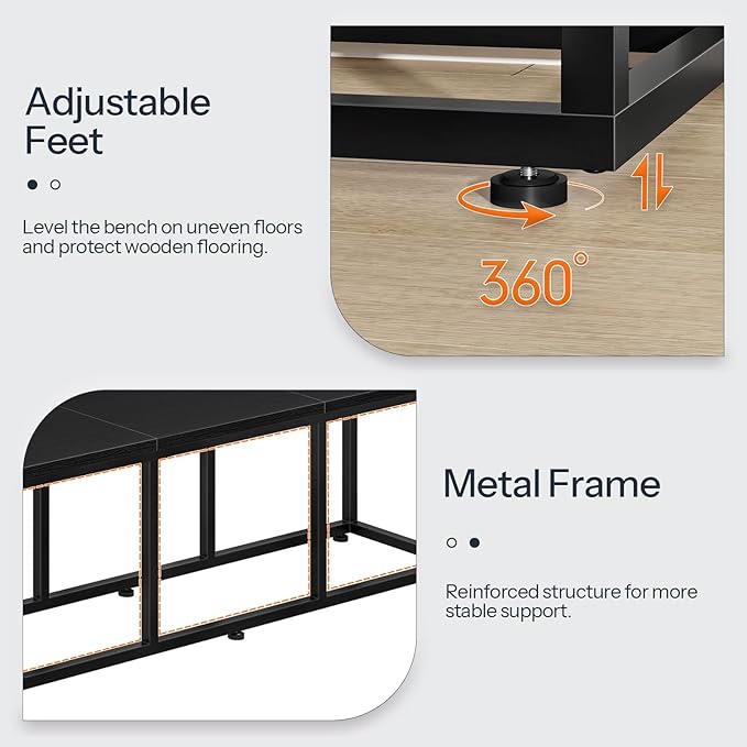 HOOBRO Dining Bench, 47.2 Inch Dining Table Bench, Industrial Style Kitchen Bench, Steel Frame, Easy to Assemble, for Kitchen, Dining Room, Black BB45CD01