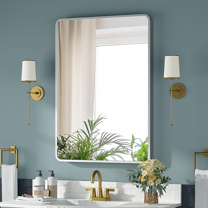 Medicine Cabinet 20 x 28 Inch, Silver Bathroom Medicine Cabinet with Mirror,Metal Beveled Mirror, Adjustable Shelves, Recessed or Wall Mount, Sturdy & Solid, Bathroom Mirror with Storage