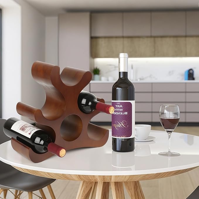 Countertop Wine Rack - 6 Bottle Wooden Wine Rack - Freestanding Wine Bottle Holder Stand - Wine Storage Rack for Cabinet Pantry Bar Kitchen
