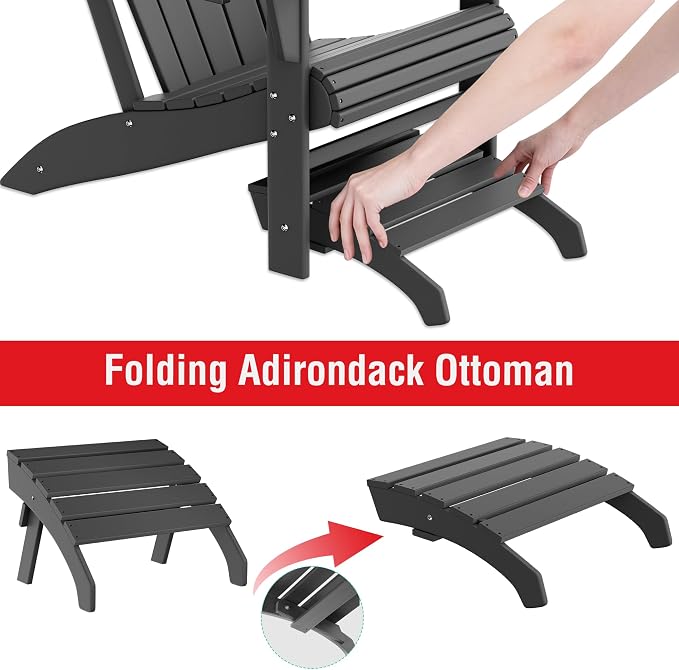 Costaelm Adirondack Chair Footrest, Patio Footstool, Ottoman Outdoor Foot Rest for Patio Waterproof, Adirondack Ottoman Patio Footstool, Gray
