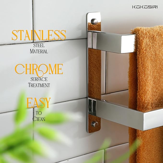 KOKOSIRI Towel Bars Bath Towel Holders 20-Inch Chrome Bathroom 2-Tiers Ladder Towel Rails Wall Mounted Towels Shelves Rack Polished Stainless Steel, B5008CH-L20
