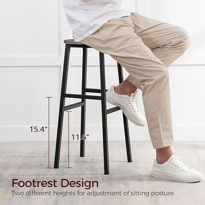 MAHANCRIS Bar Stools, Set of 2 Round Bar Chairs with Footrest, 28 Inch Kitchen Breakfast Bar Stools, Industrial Stools, Easy Assembly, for Dining Room, Kitchen, Greige BAHG02701 (Pack of 3)