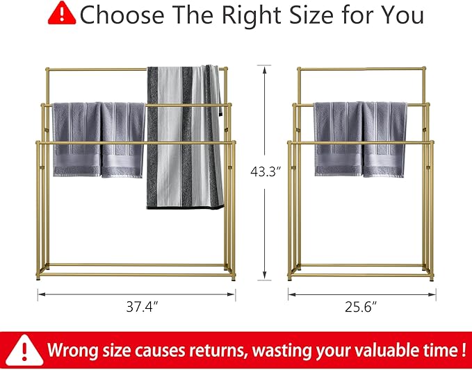 3 Tier Standing Towel Rack - Extra Wide Large Bathroom Towel Stand, Heavy-Duty Metal Towel Drying Rack for Poolside (Matte Black, 25.6” Wide)