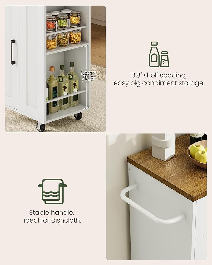 CHOEZON Kitchen Island Cart with Storage, Kitchen Cabinet, Mobile Kitchen Island, Storage Trolley for Kitchen with Hidden Trash Bin Cabinet, for Dining Room, White and Walnut MZD06WL