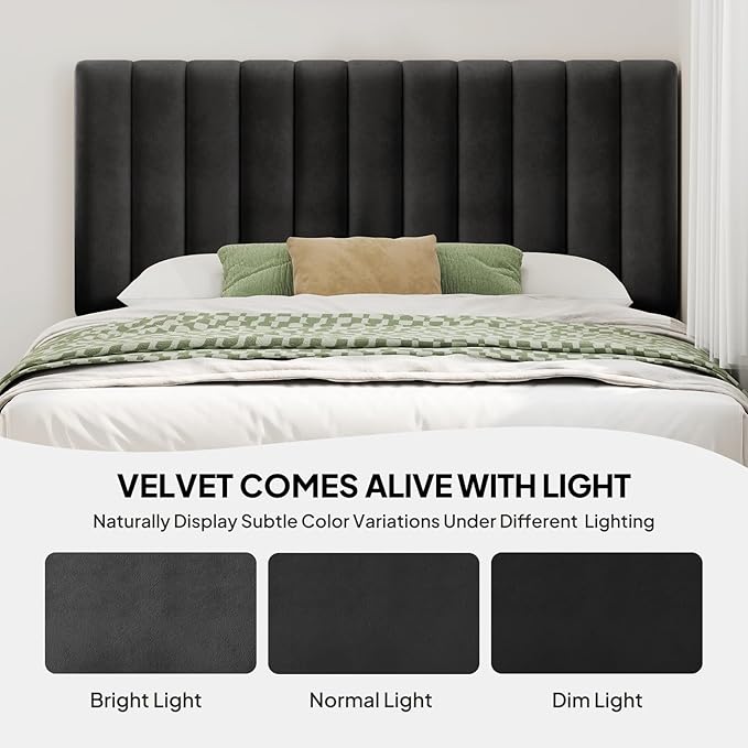 Welzona Bed Frame Full Size with Storage and Headboard, Velvet Upholstered Metal Platform Bed Frame with Vertical Tufted Headboard, 2 Storage Drawers, 3-Height Level, Noise Free Easy Assembly, Black