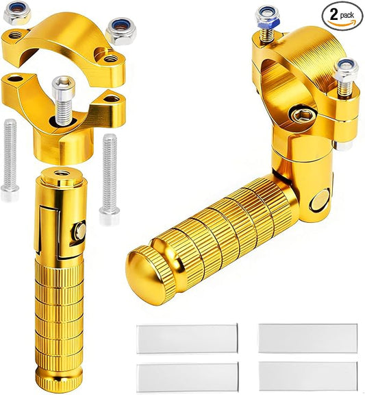 Universal Foot Pegs Non-sliding Footrest Motorcycle Bicycle Folding Foot Pegs 90 Degree Foldable Electric Motorbike Passenger Footrests Rearsets Rear Set Footpegs Foot Rest Pedals (Gold)