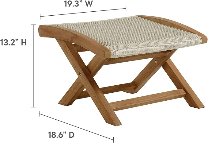 Modway Vienna Outdoor Patio Teak Wood Folding Ottoman in Natural Natural