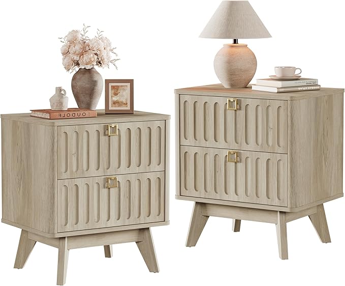 SICOTAS Nightstands Set of 2 with Drawers, 21" Wide Modern Bedside Tables for Bedroom, Stable Nightstands with Storage, Easy Assembly End Tables for Apartment