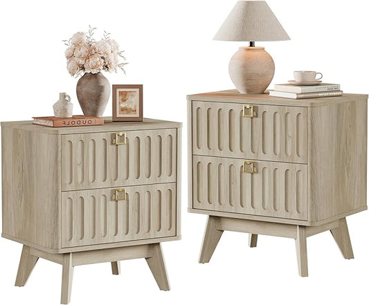 SICOTAS Nightstands Set of 2 with Drawers, 21" Wide Modern Bedside Tables for Bedroom, Stable Nightstands with Storage, Easy Assembly End Tables for Apartment