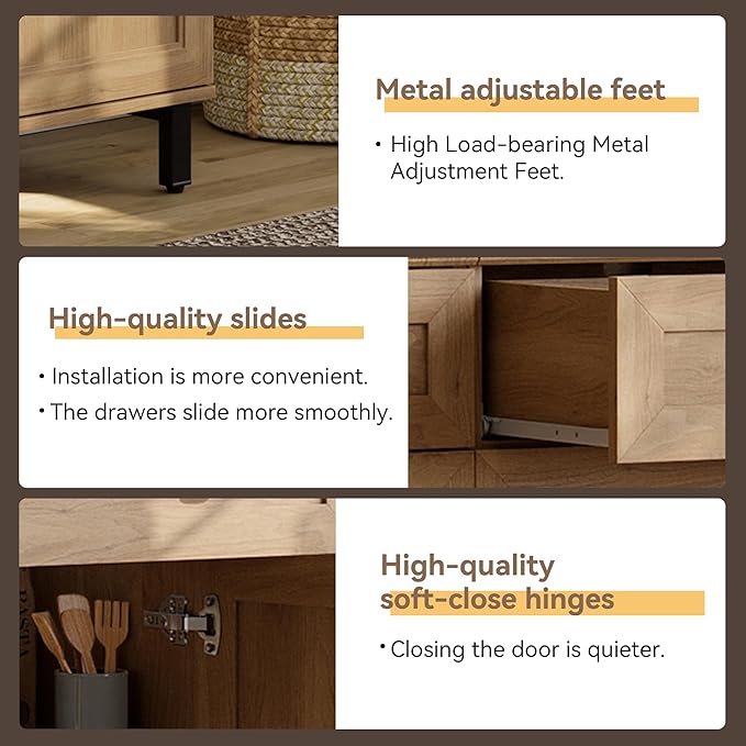 FENSULN Buffet Sideboard Cabinet Farmhouse Modern Storage Cabinet with Drawer and Doors for Kitchen, Coffee Bar, Living Room, Oak
