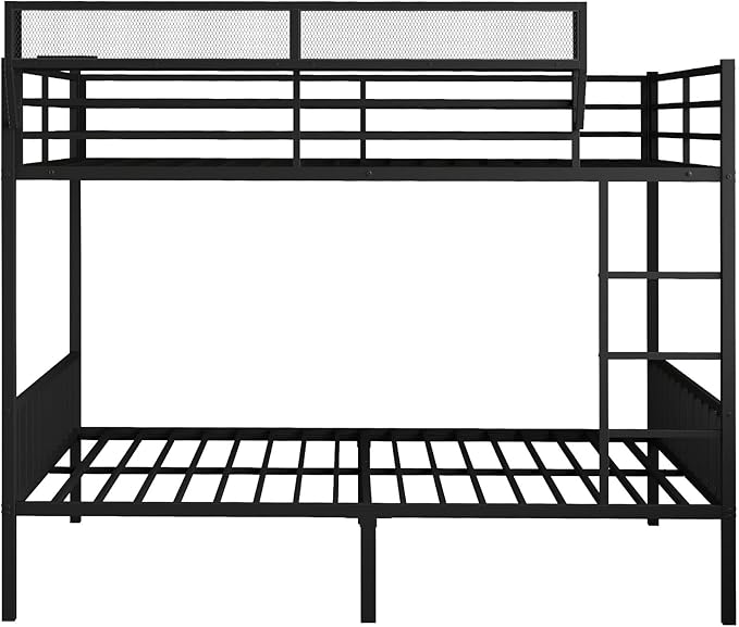 Queen Over Queen Metal Bunk Bed with Storage Shelf Built-in USB Port, Heavy Duty Queen Size Bed Frame w/Full-Length Guardrail & Ladder, Noise-Free & Stable,No Box Spring Needed