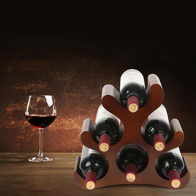 Countertop Wine Rack - 6 Bottle Wooden Wine Rack - Freestanding Wine Bottle Holder Stand - Wine Storage Rack for Cabinet Pantry Bar Kitchen