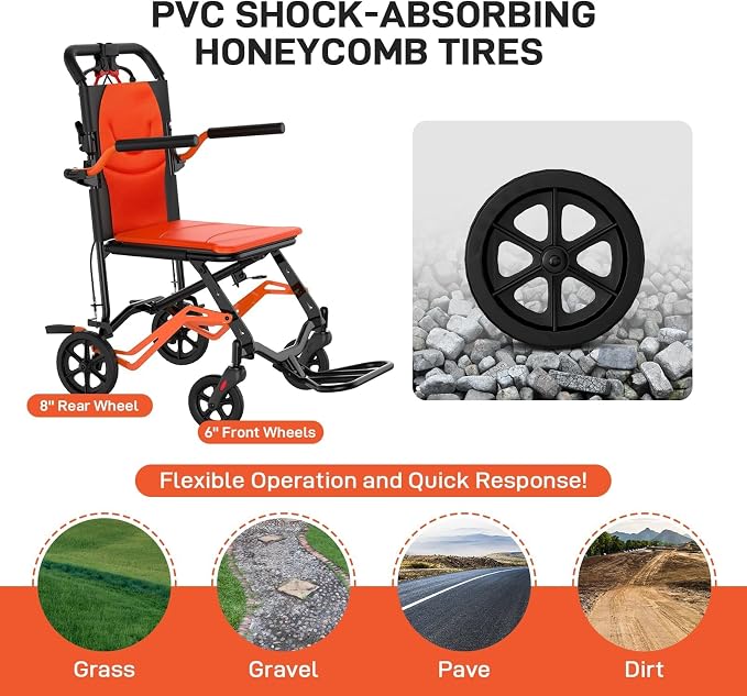IDEALHOUSE Lightweight Foldable Wheelchair for Adults, Portable Travel Chair with Removable Flip-Up Armrests, Adjustable Swing-Away Footrests, Hand-Operated Brakes, for Indoor & Outdoor Use, Orange