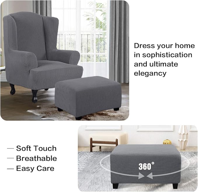 H.VERSAILTEX Ottoman Cover Slipcover Rectangle Fit Length 29"-34" Footrest Sofa Slipcovers Stool Cover Footstool Protector Covers Feature Stretch Thick Soft Jacquard Fabric Removable Washable - Grey