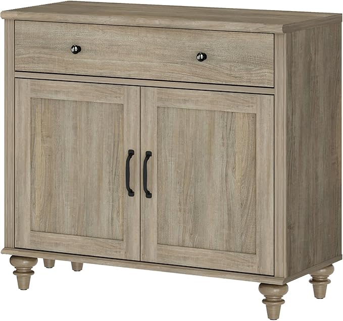 WAMPAT Buffet Cabinet with Doors & Drawer, Large Coffee Bar Table Wood Kitchen Storage Cabinets with Storage Cabinets, Modern Farmhouse Sideboard Credenza for Dining Room, Wash Grey, 34 inch
