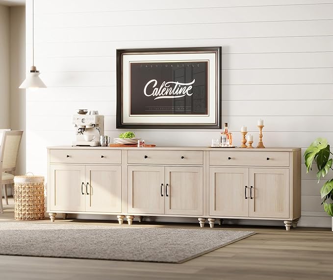 WAMAPT Buffet Cabinet with 6 Doors and 3 Drawers, Large Coffee Bar Table Wood Kitchen Storage Cabinets with Storage Cabinets, Modern Farmhouse Sideboard Credenza for Dining Room, Light Oak, 101 inch
