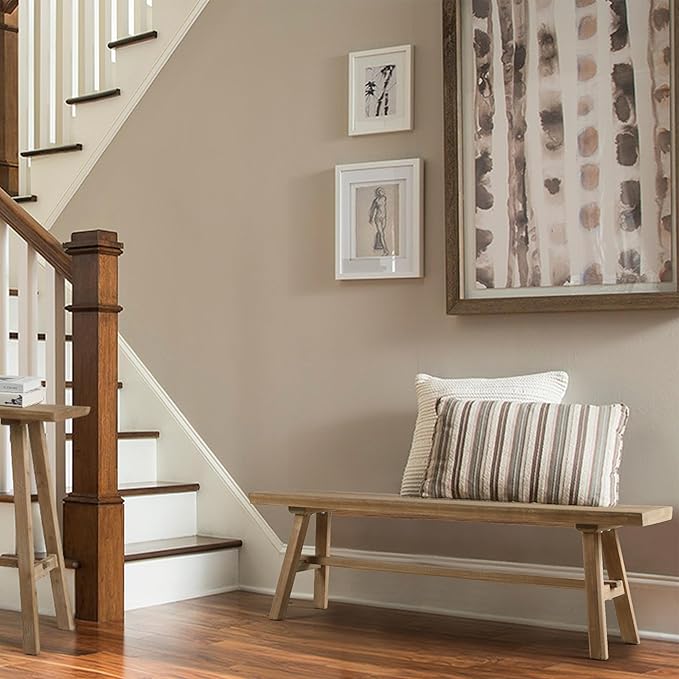Wnutrees 55" Farmhouse Wood Bench, Rustic Solid Wood Dining Room & Entryway Bench Seat for Indoors, Easy Assembly, Natural