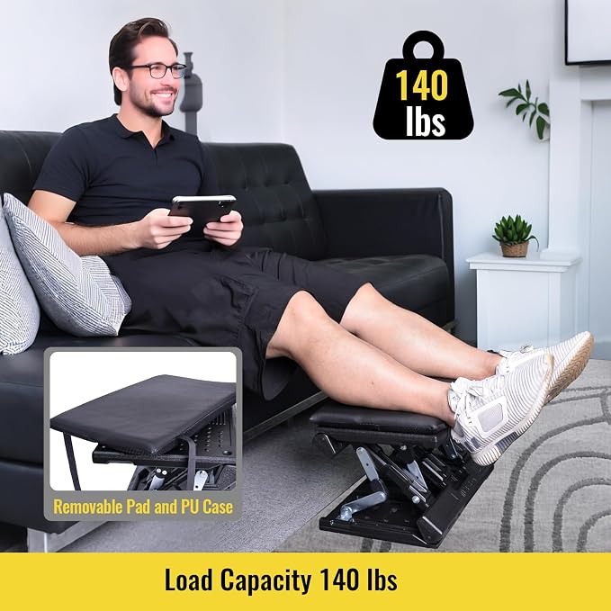 Foot Rest for Under Desk at Work Enlarged, Ergonomic Footrest with Adjustable Height and Angle, Foldable Foot Stool with Removable Pad Massage Beads for Office Gaming Chair Black