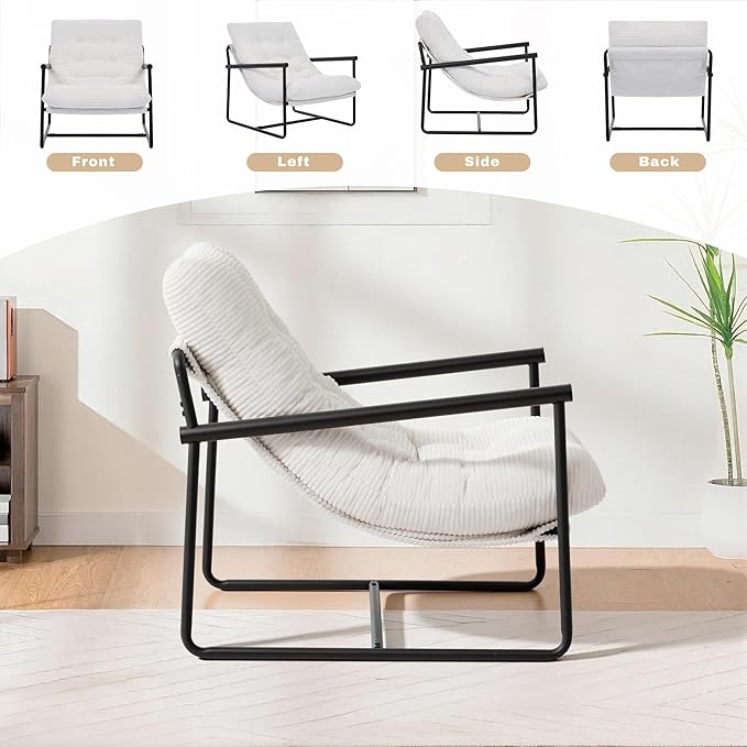 Modern Accent Chair Set of 2, Living Room Chair with Metal Frame,Upholstered Arm Chair with Soft Cushion for Bedroom Lounge Reading Room (Beige)