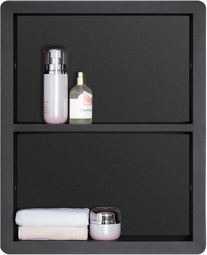 IDYLLOR Shower Niche 14x18, Recessed Medicine Cabinet Without Mirror, 304 Stainless Steel Bathroom Storage Cabinet with Shelf, Waterproof Wall Niche for Bathroom in Matte Black