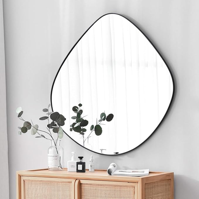 Irregular Wall Mirror Matel Matte Black Framed Wall Mirror for Living Room Bedroom Bathroom Entryway Wall Decor 19.8" L x 19.0" W ELE-005B