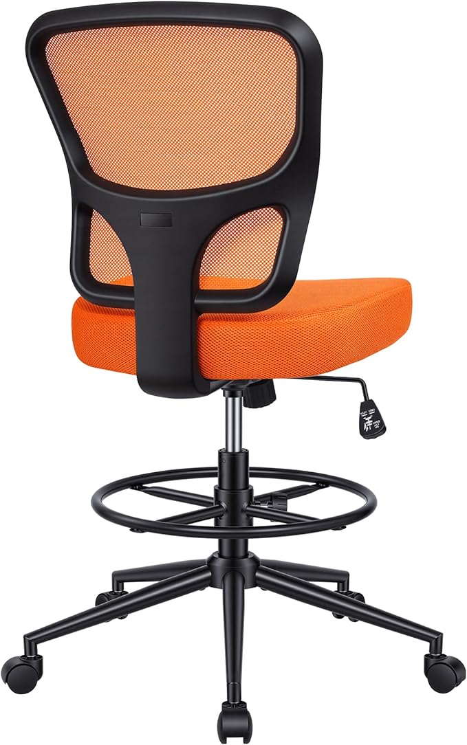 Armless Drafting Chair Tall Office Chair for Standing Desk - Adjustable Height Mesh Ergonomic Drafting Stool with Foot Ring & Wheels, Rolling Counter Height Computer Chair for Home Office