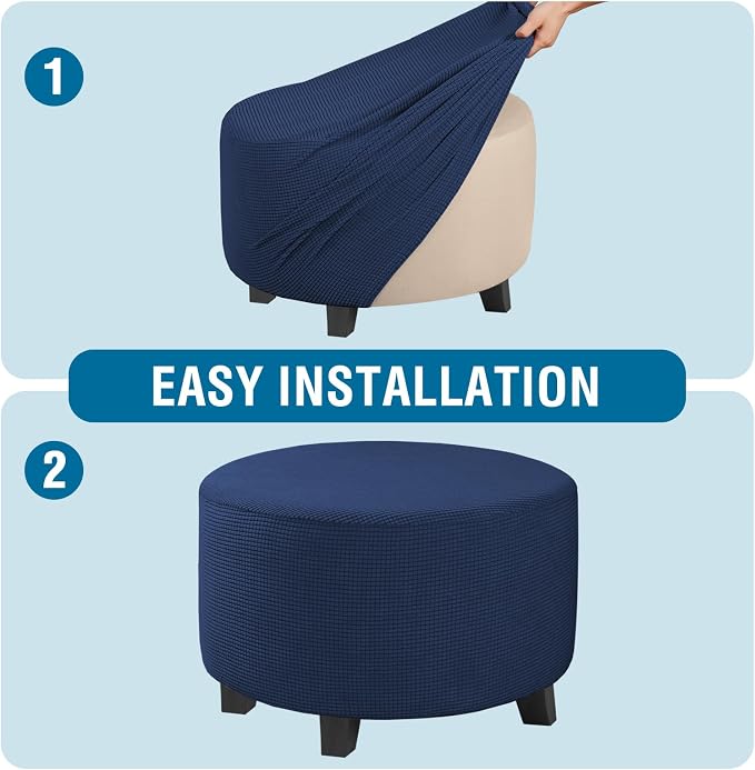 H.VERSAILTEX Ottoman Cover Stretch Ottoman Slipcover Round Ottoman Storage Cover Folding Stool Covers Furniture Protector Cover for Footrest Ottoman Fit Dia 30" - 41", Navy