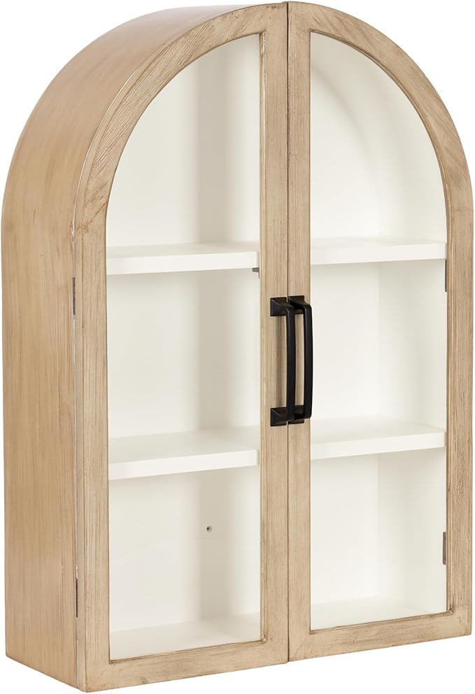 Kate and Laurel Arcott Modern Arch Wall Cabinet, 21 x 8 x 30, Natural Wood and White, Transitional Arched Cabinet for Use as Over-the-Toilet Storage or Living Room Storage Cabinet