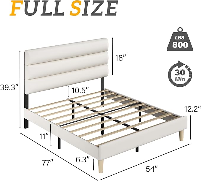 Fluest Full Bed Frame, Platform Bed Frame with Velvet Upholstered Headboard, No Box Spring Needed, Sturdy Metal Support, Noise Free, Easy Assembly, Modern Bedroom Furniture, Beige