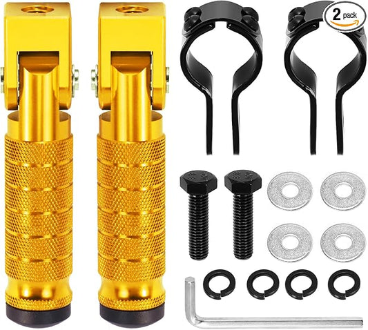 90 Degree Foldable Footpegs M8 Motorcycle Foot Pegs CNC Anti-Skid Footrest Passenger Pedal for Motorbike Mini Bike Dirt Pit Bike (Gold)