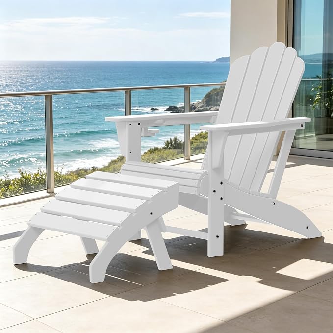 Costaelm Adirondack Chair Footrest, Patio Footstool, Ottoman Outdoor Foot Rest for Patio Waterproof, Adirondack Ottoman Patio Footstool, White