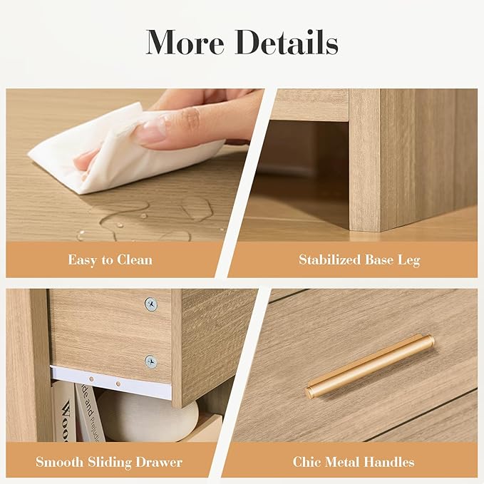 Night Stand Set of 2 [Unique Curved Profile] [FSC-Certified Wooden Board] 2-Drawer Nightstand 24" H Metal Handle Modern Sturdy Bedside Table Side Table End Table
