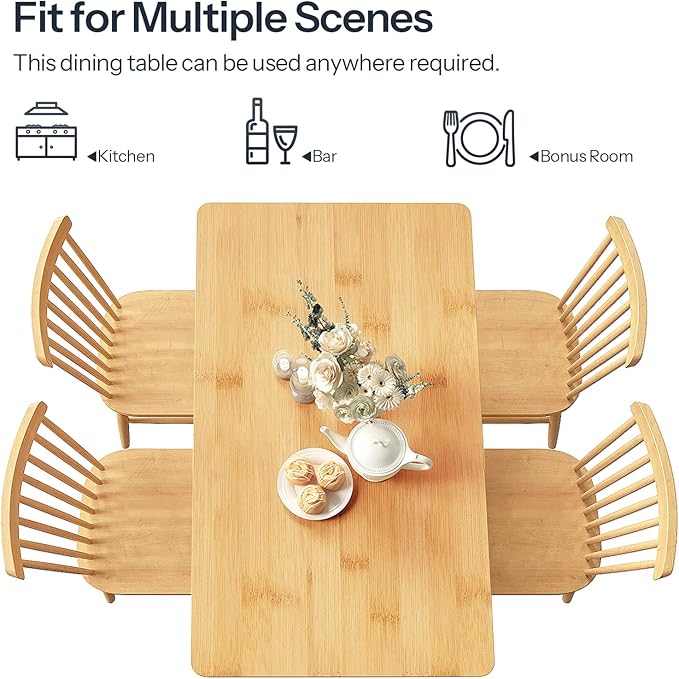 HOOBRO Dining Table, Bamboo Dining Room Table for 4-6, 47.2" Rectangle Kitchen Table, Easy to Assemble, for Dining Room, Living Room, Office, Kitchen, Apartment, Natural YL120CZ01