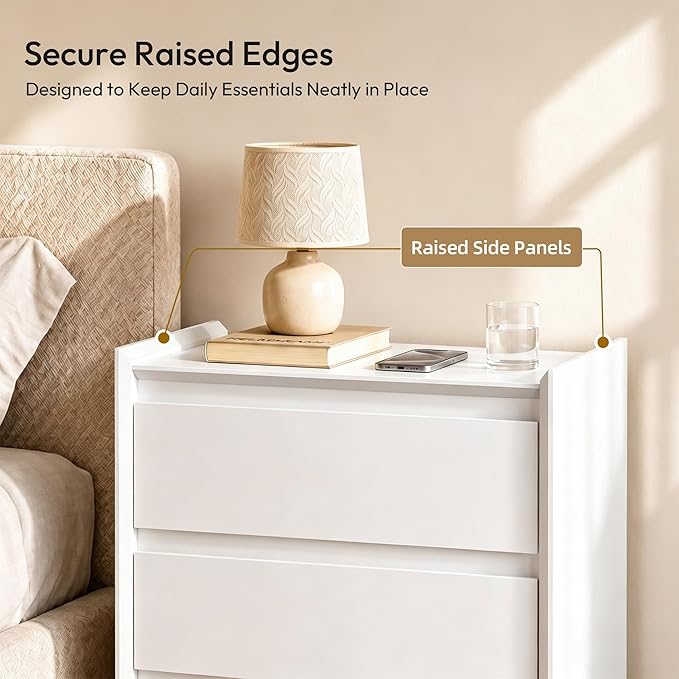 24" Tall Nightstand with Charging Station Including USB-C, Modern Bedside Table and Sofa End Table - White, 3 Drawers, 1-Pack