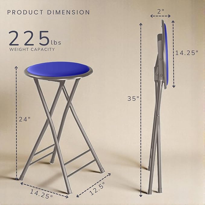 Lavish Home Folding Stool - Set of 4 Counter Height Bar Stools – 24-Inch Backless Folding Chairs with 225lb Capacity for Kitchen, Rec Room, or Game Room (Blue)