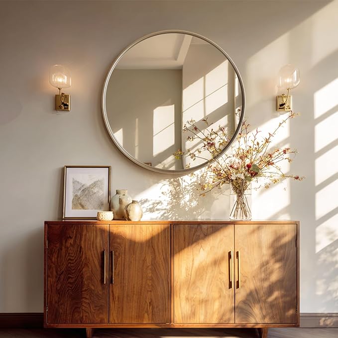 USHOWER Gold Bathroom Mirrors for Over Sink, 30 Inch Circle Mirror with Metal Frame, Wall Mirror for Vanity, Entryway, Living Room, Hallway and Bedroom Decor