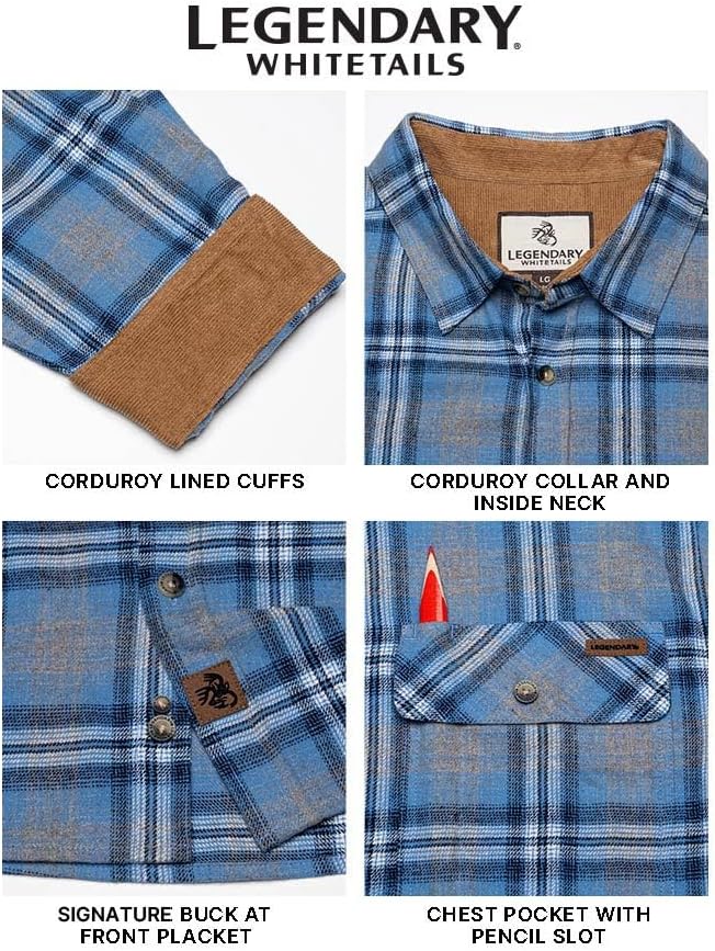 Legendary Whitetails Mens Long Sleeve Button Down 100% Cotton Flannel Shirt