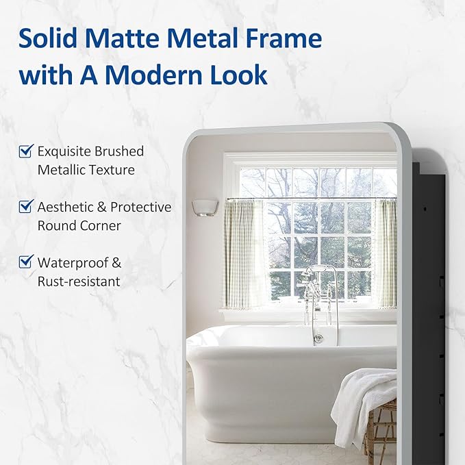 ACEMIRO 20x28 Inch Recessed Medicine Cabinet with Mirror Metal Framed Surface Wall Mounted Bathroom Mirror Medicine Cabinet with Storage Brushed Silver