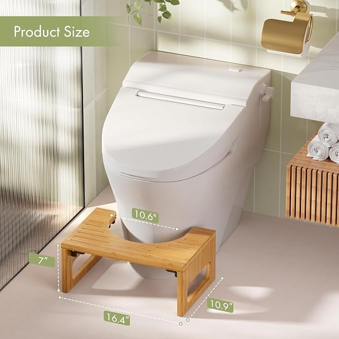 AmazerBath 7 Inches Bamboo Toilet Stool Squat for Adult, Foldable Squatting Potty Stools for Bathroom, 0.79" Thickness Poop Stool with Non-Slip Strip, Space-Saving, No Assembly Required, Natural Color