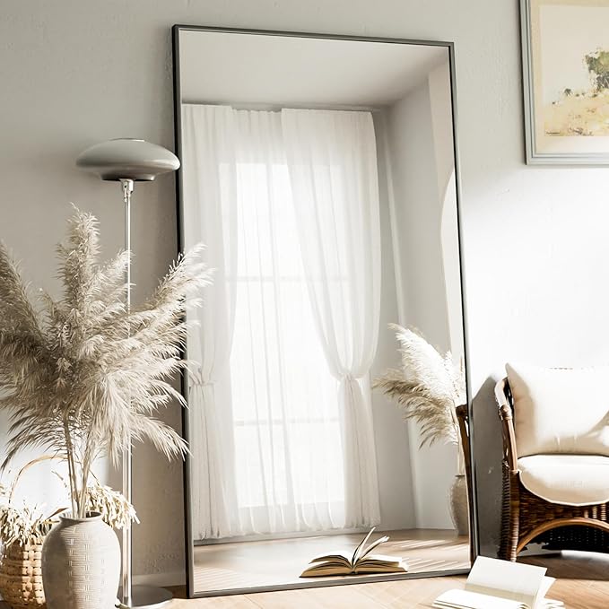VooBang Oversized Full Length Mirror, 86" x 40" Floor Mirror with Stand, Aluminum Alloy Frame Full Body Mirror, Standing Hanging or Leaning Against Wall Bedroom Living Room, Black