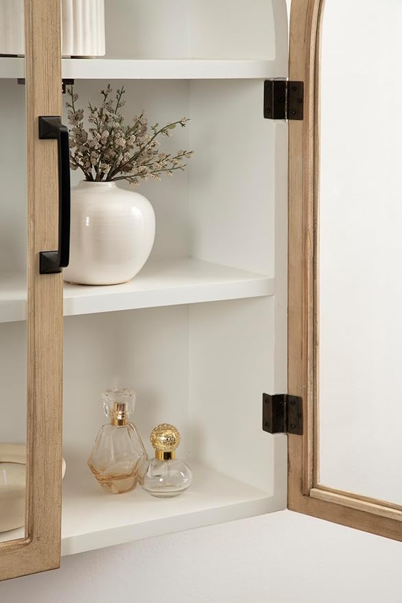 Kate and Laurel Arcott Modern Arch Wall Cabinet, 21 x 8 x 30, Natural Wood and White, Transitional Arched Cabinet for Use as Over-the-Toilet Storage or Living Room Storage Cabinet