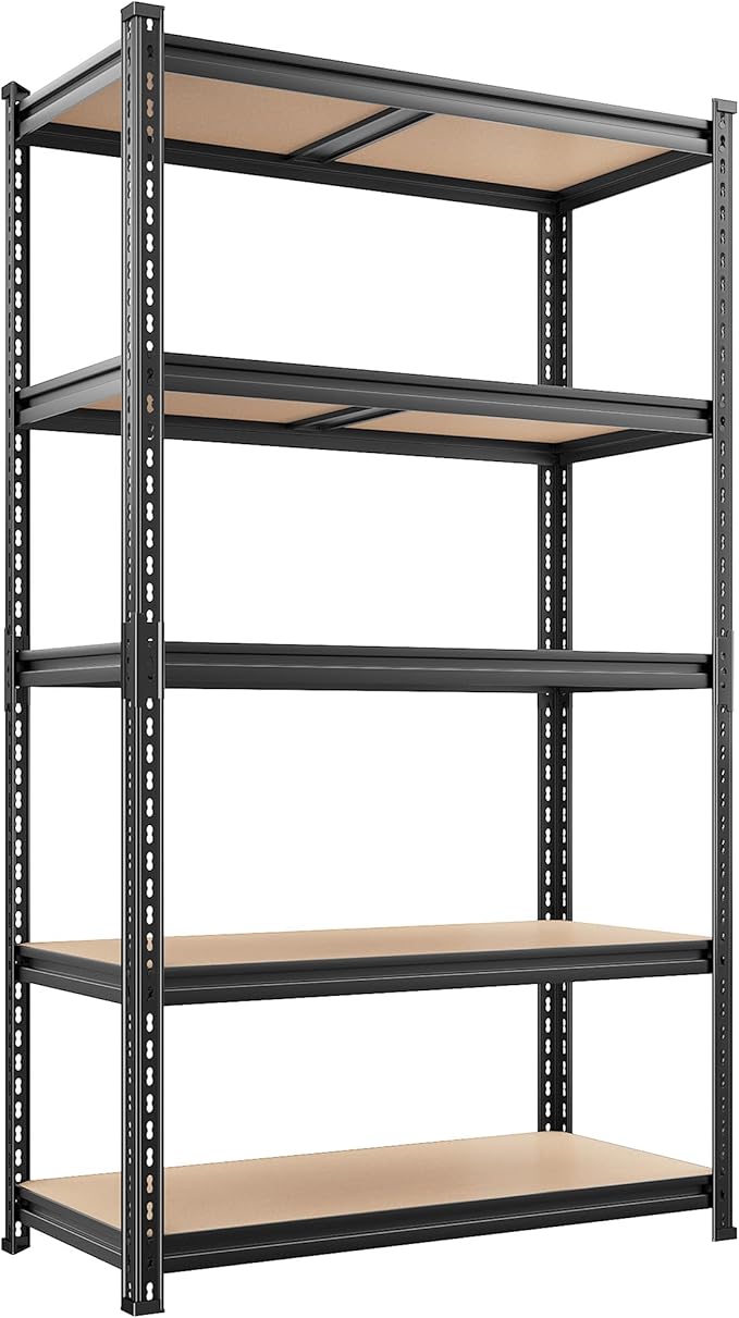 REIBII 2400LBS Garage Shelving Heavy Duty,5 Tier Storage Shelves Adjustable Metal Shelving Unit,Garage Shelves for Basement,Warehouse,Commercial,Pantry,Closet,Kitchen 72x36x16,Black