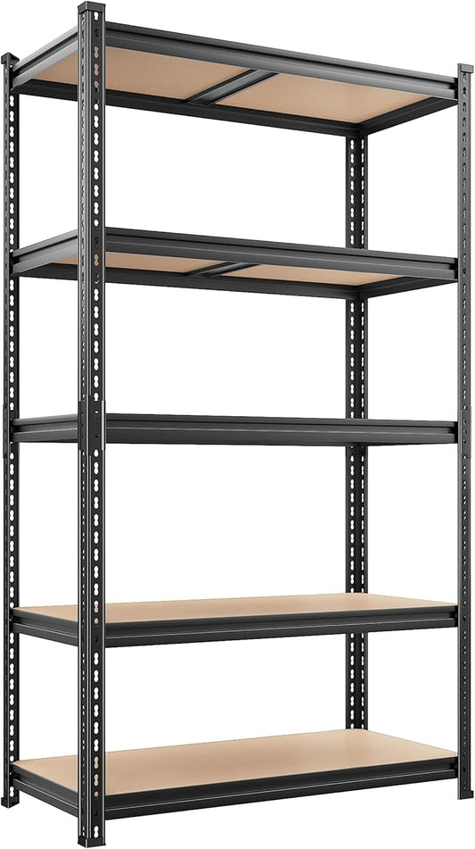 REIBII 2400LBS Garage Shelving Heavy Duty,5 Tier Storage Shelves Adjustable Metal Shelving Unit,Garage Shelves for Basement,Warehouse,Commercial,Pantry,Closet,Kitchen 72x36x16,Black