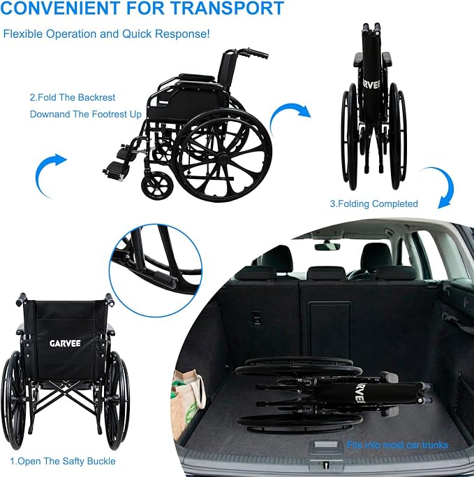 IDEALHOUSE Wheelchairs for Adults Lightweight Foldable, 18" Seat Wheelchair, Flip-Up Arms & Removable Footrests, Portable Transport Wheelchair Lightweight Foldable, Wheel Chair for Adults, 220lbs