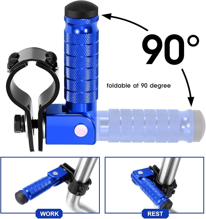 90 Degree Foldable Footpegs M8 Motorcycle Foot Pegs CNC Anti-Skid Footrest Passenger Pedal for Motorbike Mini Bike Dirt Pit Bike (Blue)
