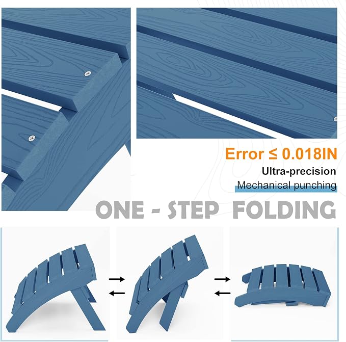 MXIMU Folding Adirondack Ottoman Set of 4: HIPS Plastic Outdoor Footrest Easy Assembly - All Weather Foot Stool Foot Rest for Adirondack Chair Use in Patio Garden Backyard Pool (Navy)